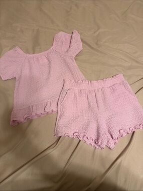 jumping beans Pink Textured Ruffle Top and Shorts Set